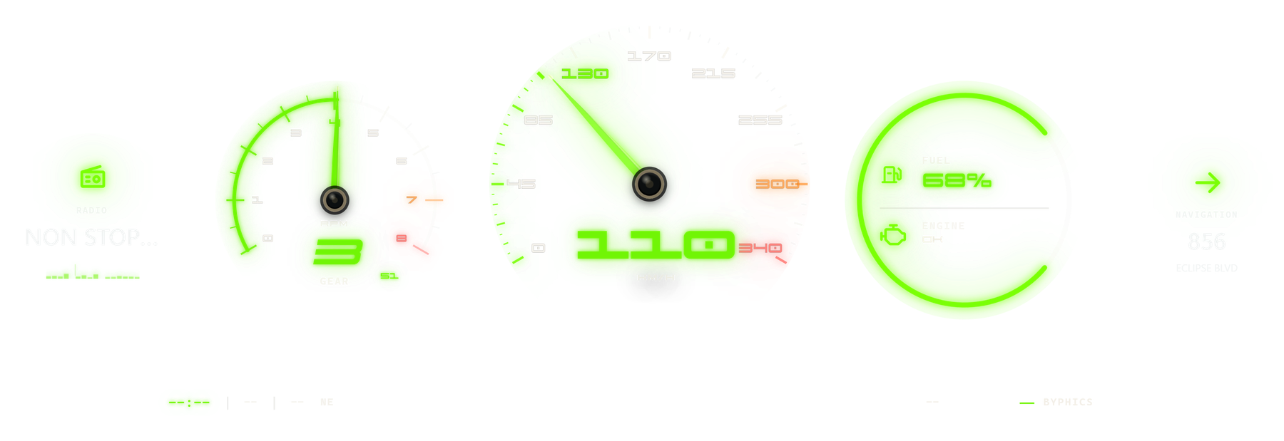 BYPHICS HUD Modern Precision Open surface in Signature Lime with radio and navigation modules